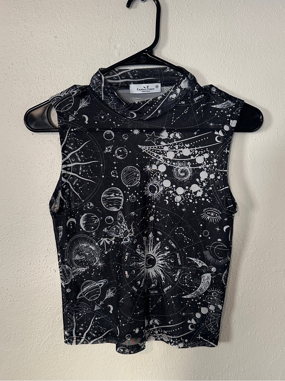 Black Celestial Mesh Mock Neck Tank Top